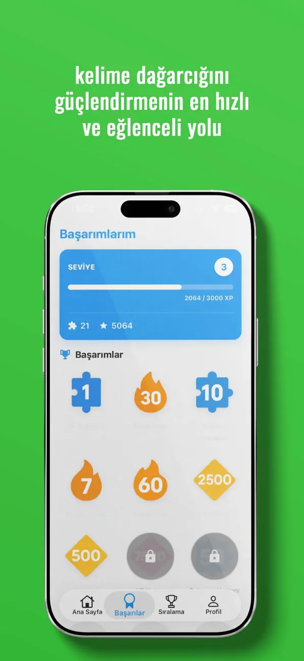 Chengel başarımlar ve seviye ekranı