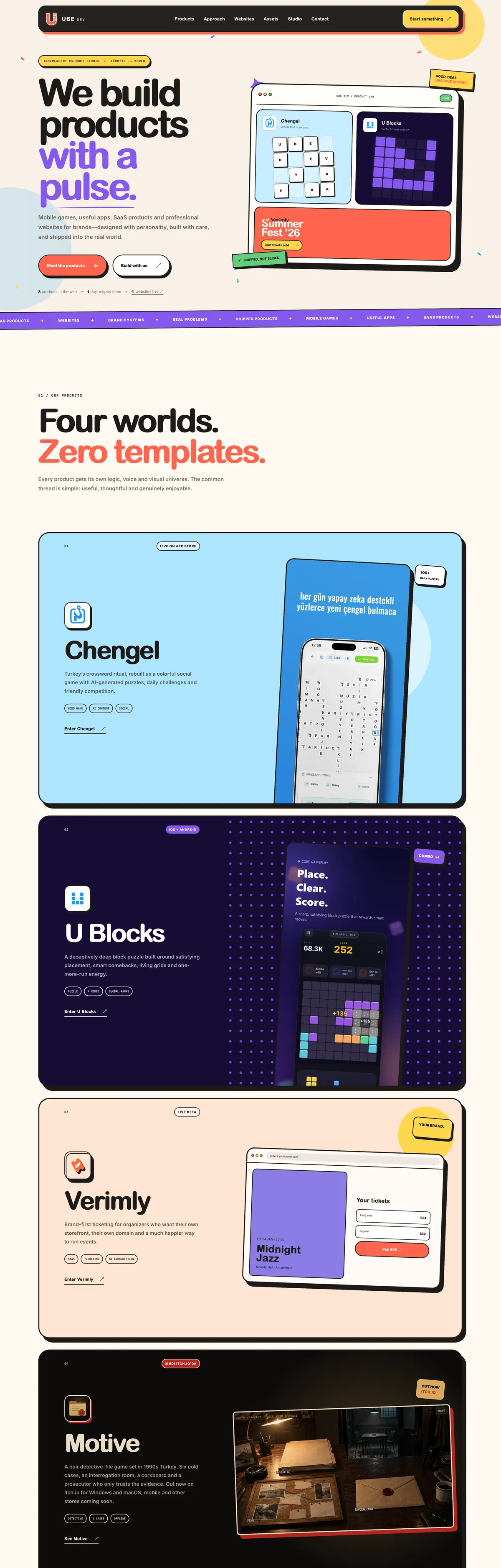 Website von UBE Dev, ganze Seite
